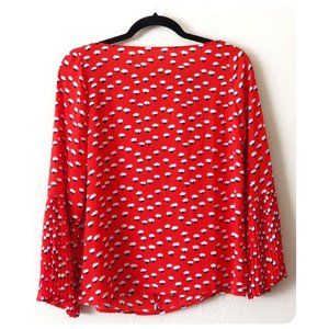 Ann Taylor Factory Scarlet and Ivory Patterned Blouse